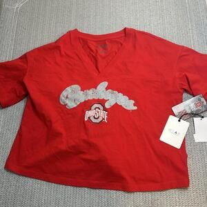 WEAR by Erin Andrews Ohio State Buckeyes Red V-Neck Crop T-Shirt LG